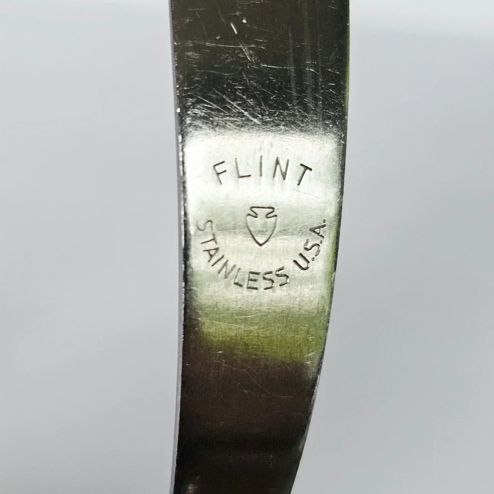Vintage Flint Stainless Steel Slotted Spatula Dark Handle Made in USA Turner